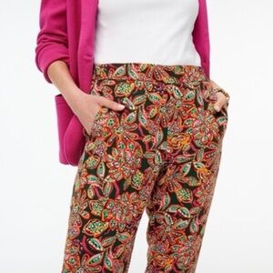 J. Crew Factory Jamie Pant Boho Floral Print Pull-On Drapey Black/Neon Size 10